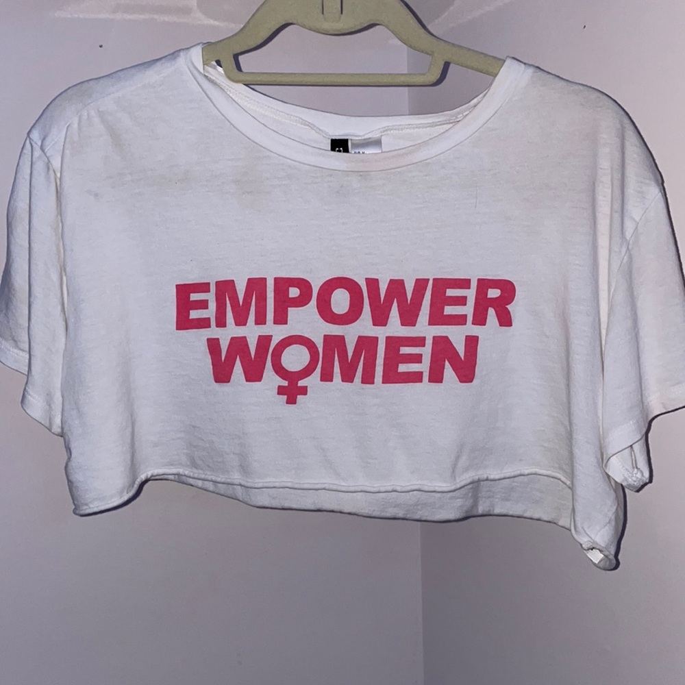 H&M white crop top, pink writing, good condition